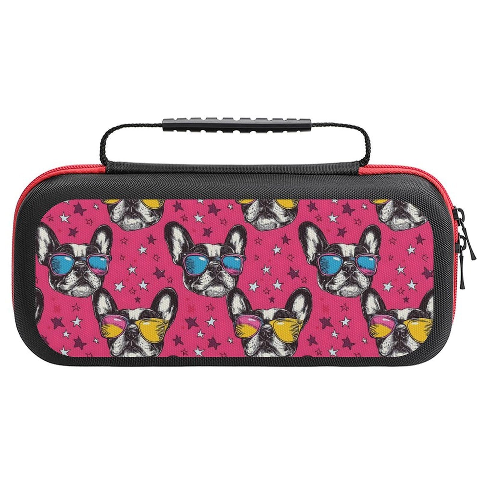 Compatible with Nintendo Switch Case - Fashion Travel Carrying Cute Sunglasses French Bulldog Print Case Compatible with Switch