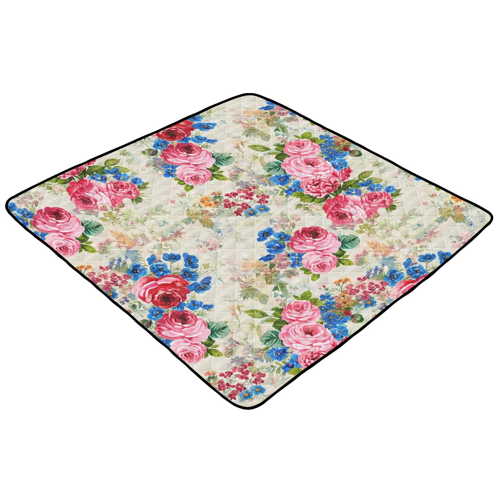 BOESI Graffiti Pink and Blue Flower Baby Play Mat, 50“ X 50” Washable Folding Crawling Mat, Baby Floor Mat, Soft, Non-Slip