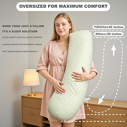 Miniatura 6 de Almohada de embarazo soporte de maternidad de cuerpo completo para espalda y caderas, almohada de sueño suave con funda extraíble, comodidad para
