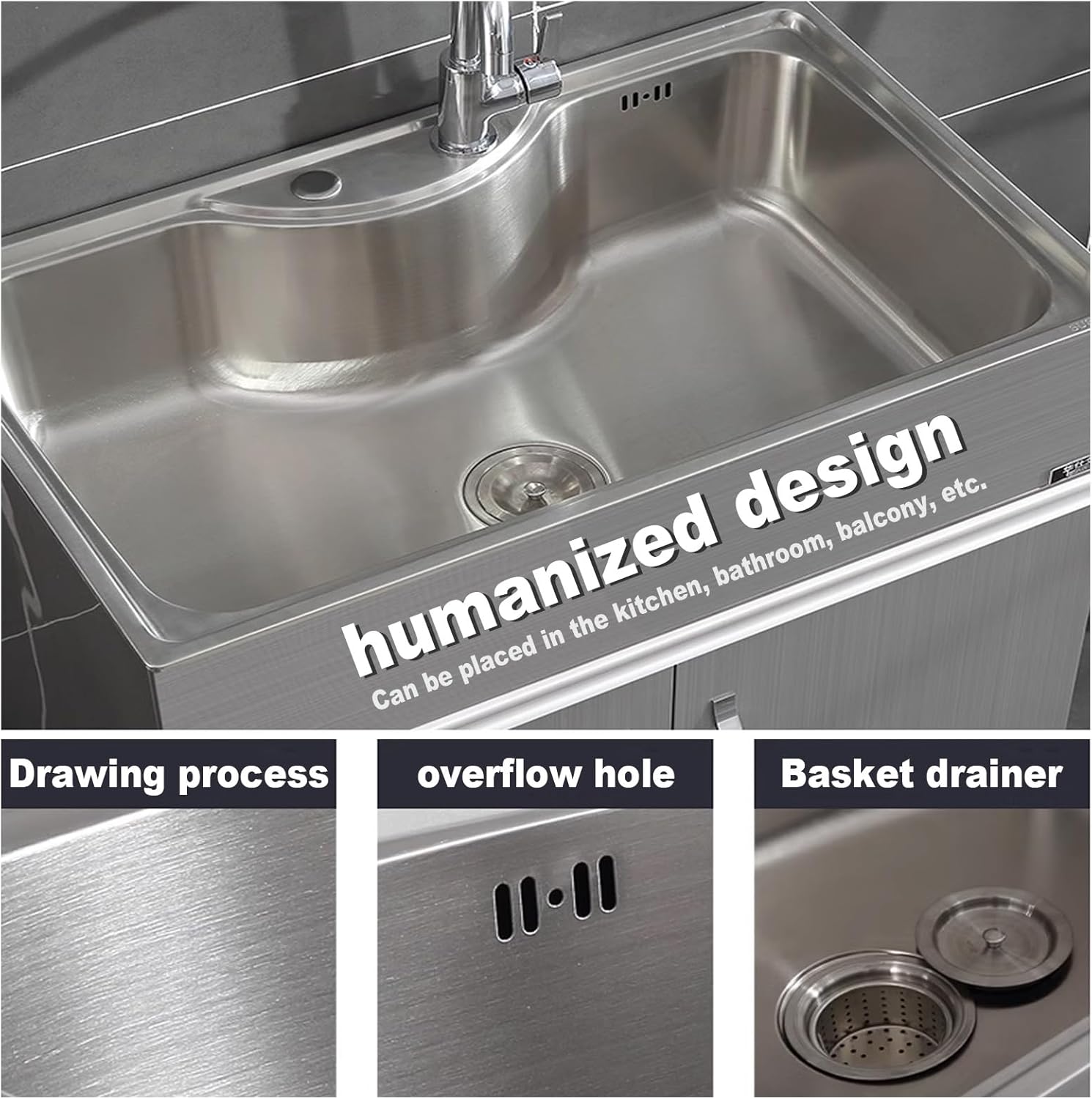 Utility Sink,Utility Sinks for a Laundry Room with Cabinet,Commercial Kitchen Sink,Freestanding Bathroom Sink,Pet Wash Station,Faucet and Drainage Pipe,Stainless Steel Material,Sturdy,High