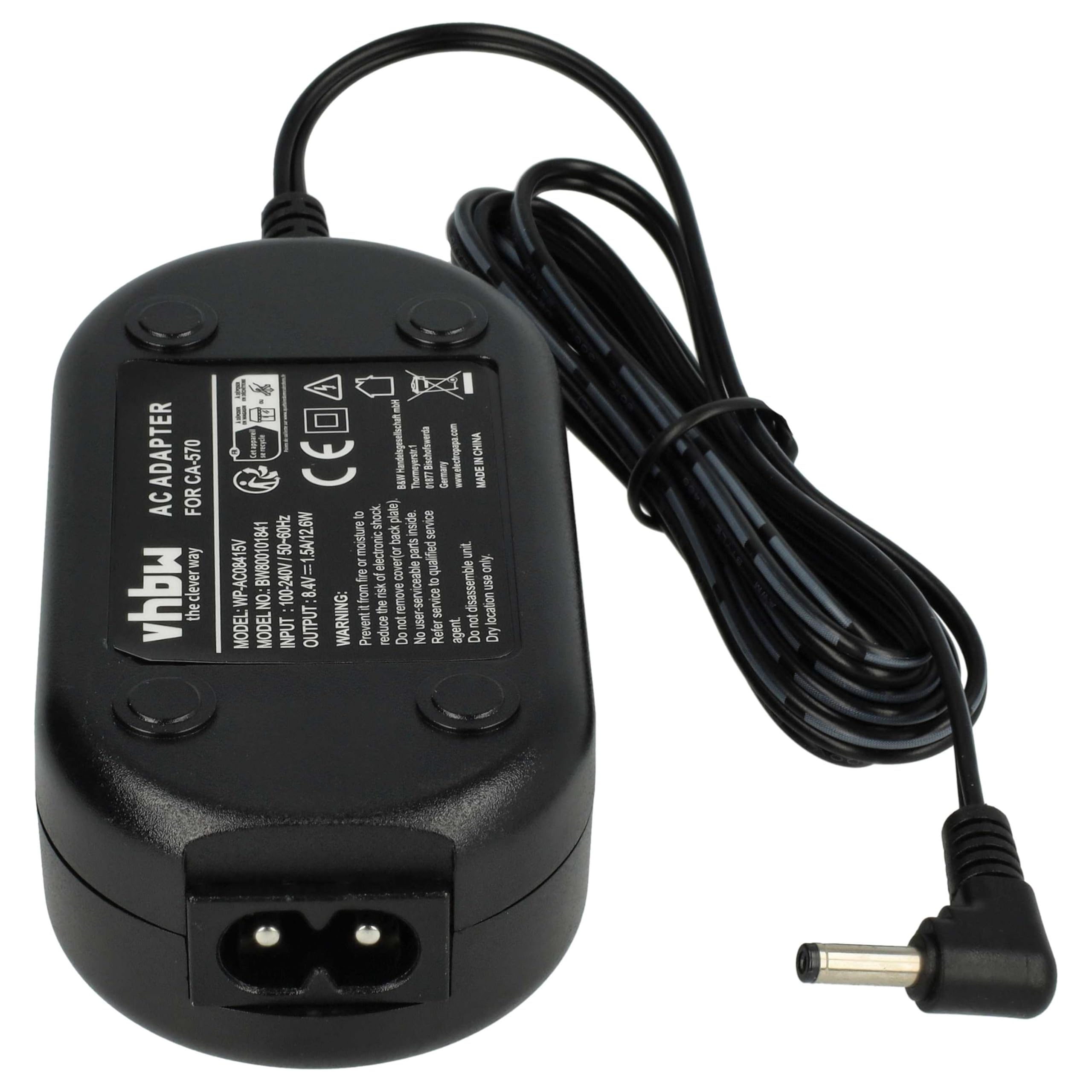 vhbw alimentatore, cavo di alimentazione compatibile con Canon MVX10i, MVX 10i, MVX150i, MVX 150i, MVX25i fotocamera, SLR - 2 m