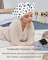 Vista 7 de 2 gorros de ducha para mujer, gorro de ducha reutilizable impermeable para ducha con lazo ajustable, gorro de baño de lujo para mujer