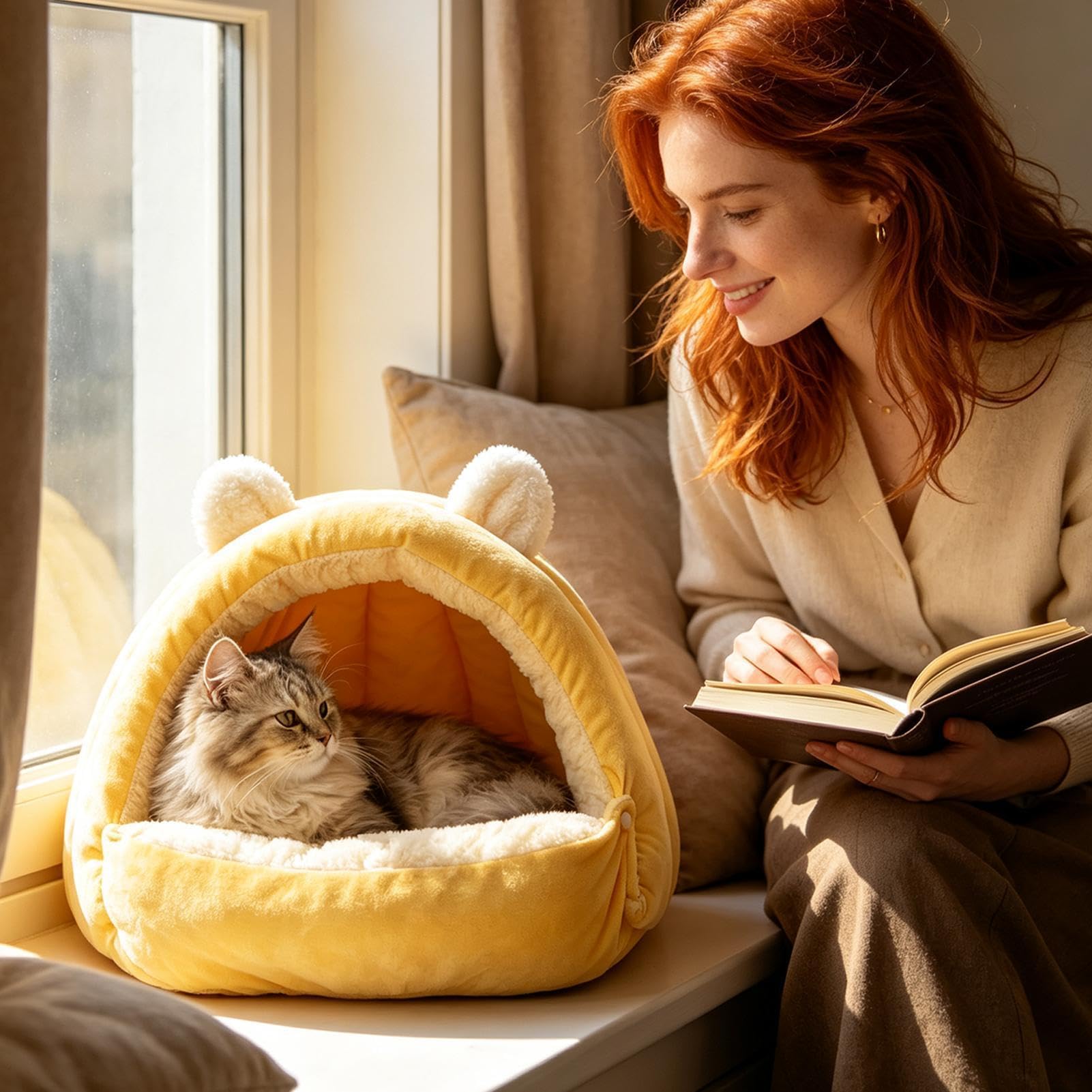 Cuccia per gatti chiusa coperta lavabile morbida e calda con cerniera
