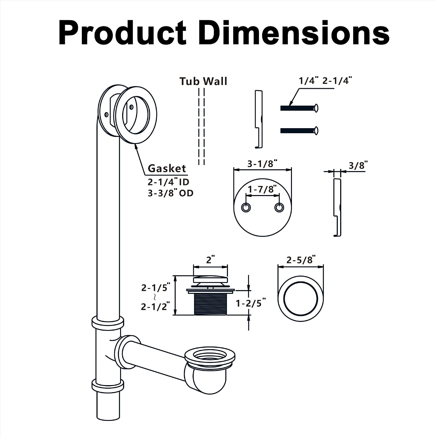 Two-Hole Style Tip-Toe Bathtub Drain Kit, Champagne Bronze