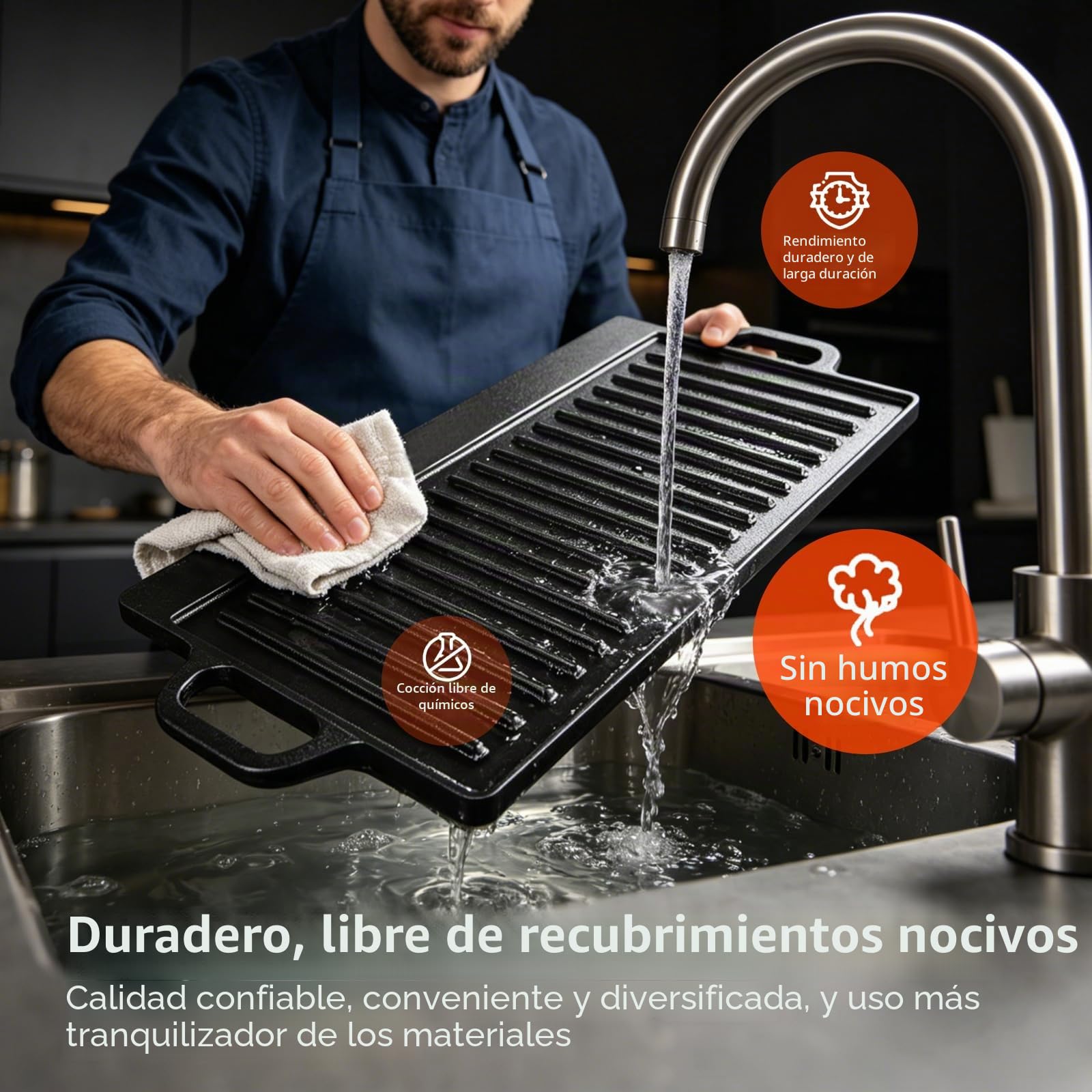 Plancha de hierro fundido 32ª, 46 x 23 cm | Superficies planas y estriadas de doble cara, aptas para cocinas de gas, eléctricas y de inducción
