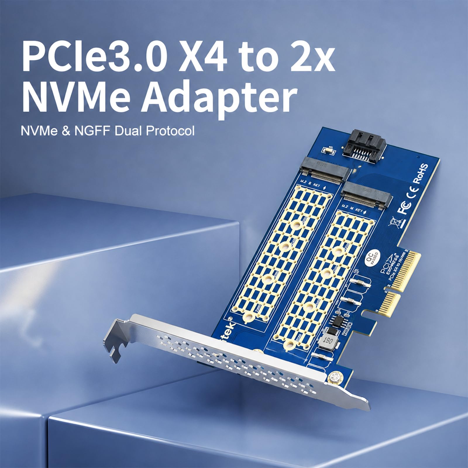 Adattatore PCIe M.2 doppio per SSD SATA o PCIe NVMe, SSD M.2 NVMe (chiave M) e SATA (chiave B) 2230/2242/2260/2280 a scheda di espansione controller host PCIe 3.0 X4