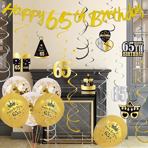 Miniatura 3 de WOJOGO Decoraciones de cumpleaños 65 para mujer, decoraciones de cumpleaños número 65 de oro rosa para mujer, pancarta de feliz cumpleaños 65 con