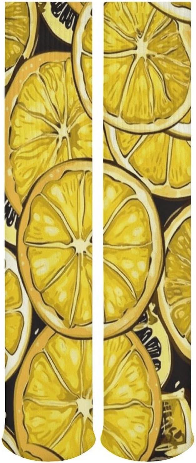 5-Pack Knee High Socks, 15.7 Inch Breathable Casual Socks Sliced Lemon Wallpaper Stockings for Men Women