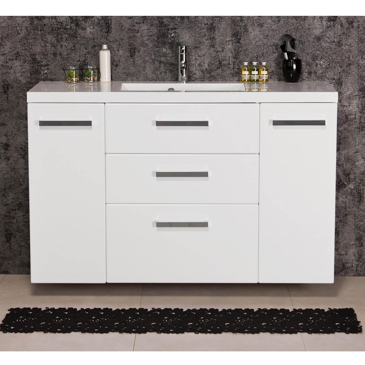 Quentis Badmöbelset Genua Breite 120 cm, weiß Hochglanz, Waschbecken mit Unterschrank, 3 Softclose-Schubladen, 2 Türen, Waschbeckenunterschrank montiert