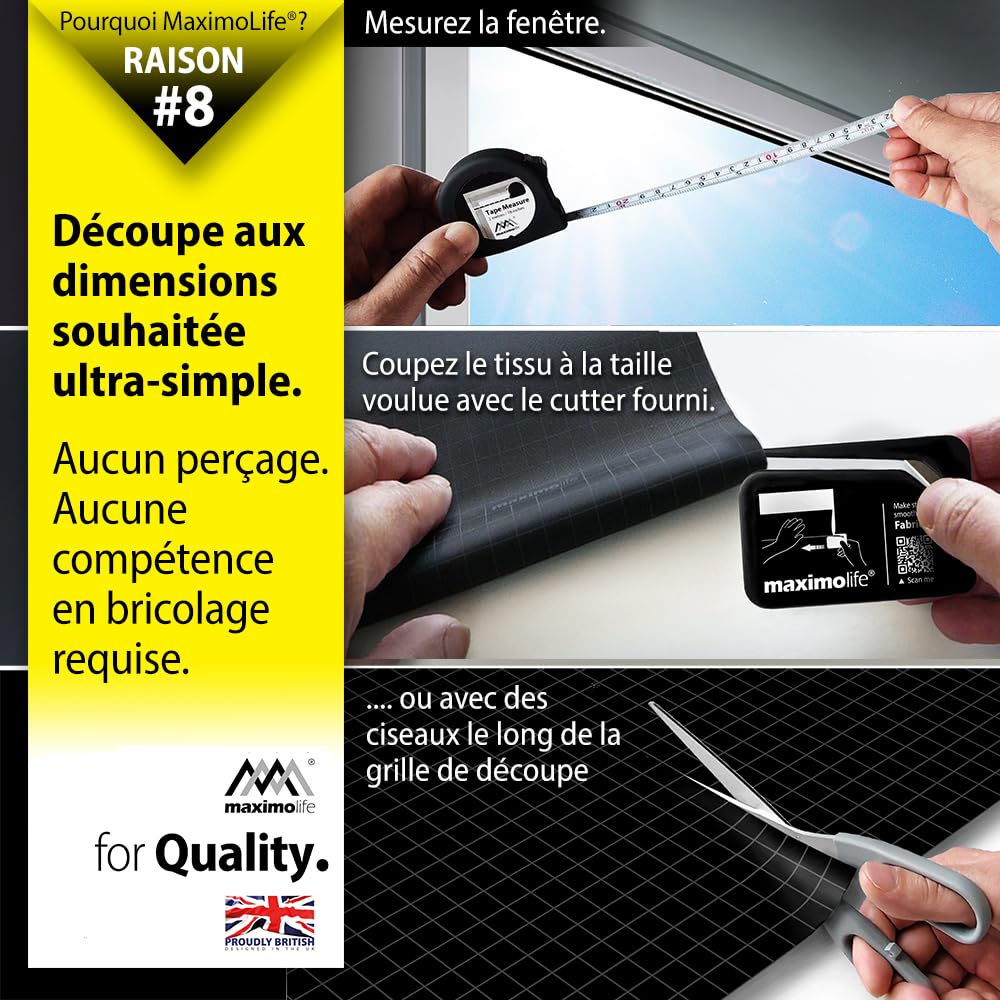 MaximoLife® Store occultant universel avec ventouses puissantes et crochet boucle robuste