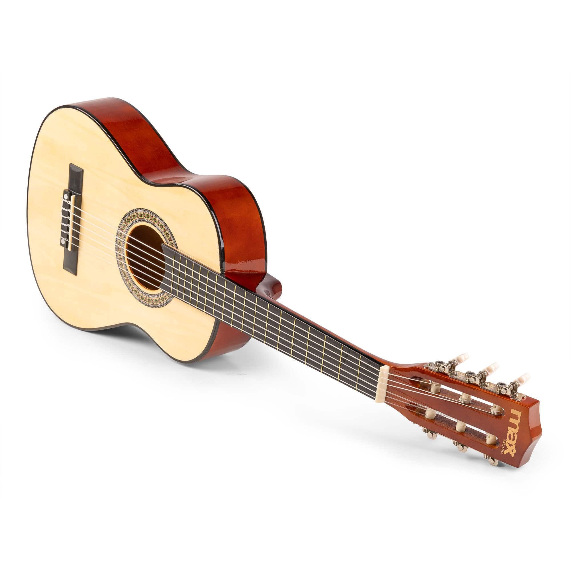 Max SoloArt Pack Guitare Classique Junior 1/4 - Bois Naturel Clair, Cordes en Nylon, 4 à 6 ans, Sac de Transport, Médiators, Sangle, un Cadeau pour Enfants Idéal pour Débuter la Guitare