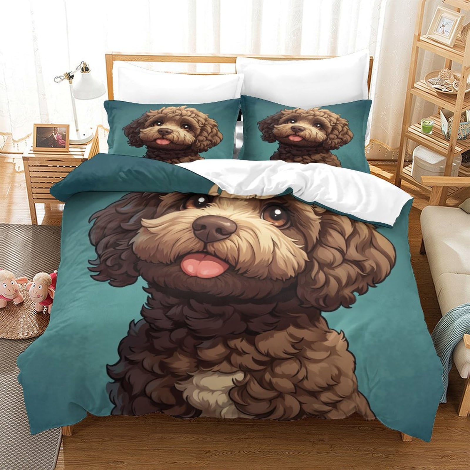 Tnfhsoft Boys Cockapoo Dog Duvet Cover Set Bedding Quilt Cover Cute Animals Set With Shames Soft Microfiber Xmas Bedding Sets With Zipper 3Pcs And Girls King（220X240cm）