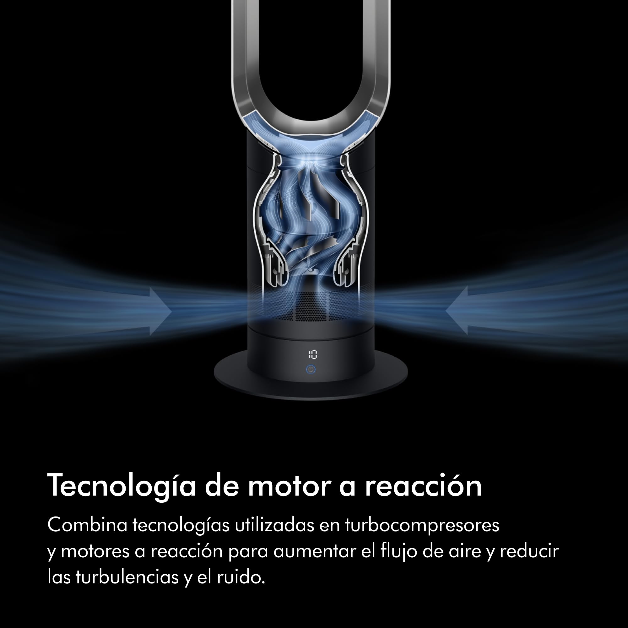 Dyson Cool™ AM07 Ventilador de Torre Sin Aspas – Refrigeración Potente con Air Multiplier™ para Espacios Grandes, Funcionamiento Silencioso, 10 Velocidades, Oscilación de 70°, Control Remoto