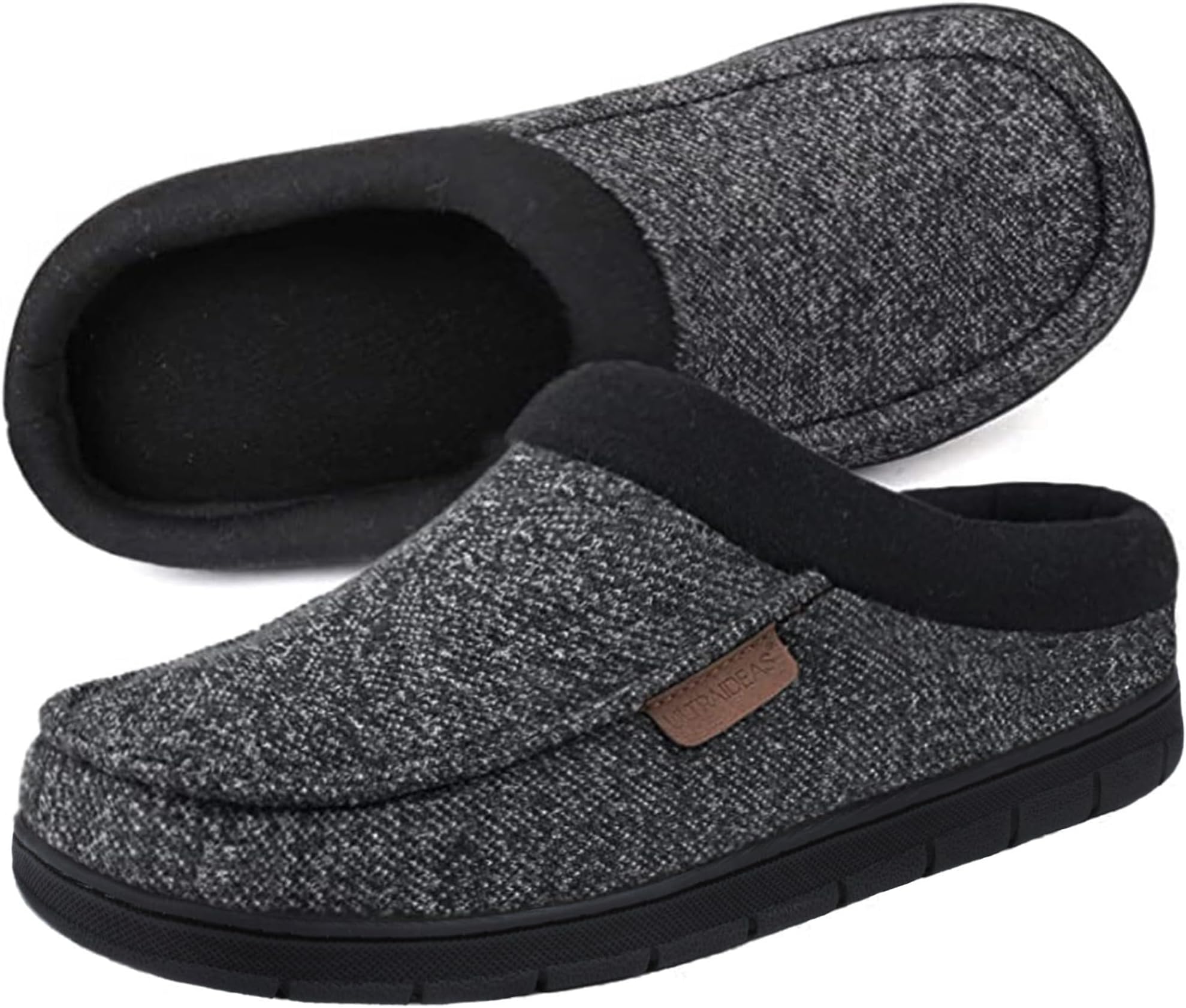 Men's Cotton Knit Slippers with Cozy Memory Foam Slip on House Shoes Indoor Outdoor Rubber Sole