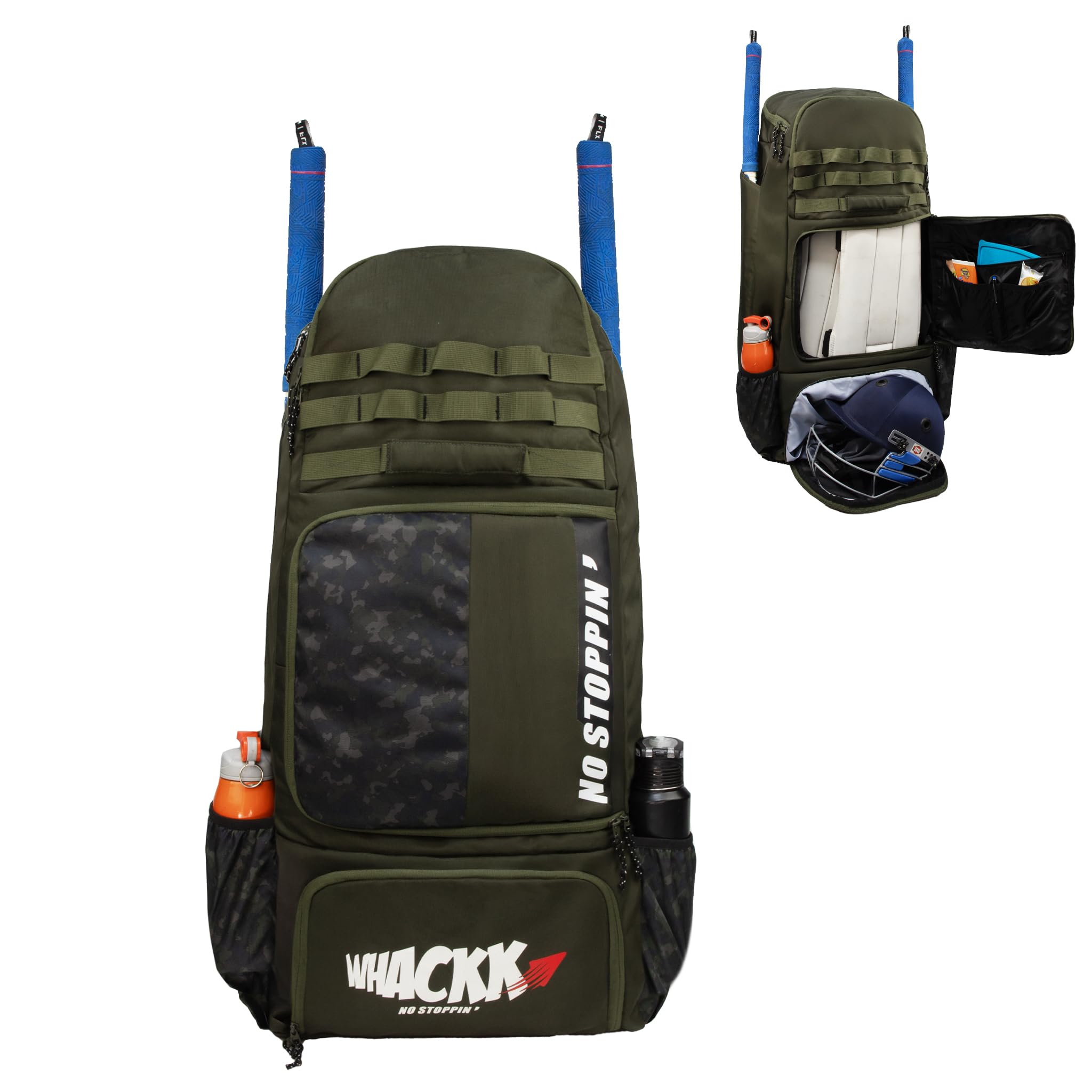 Whackk Condor 89L Unisex Cricket Kit Bag Backpack | Adult Size | 2 Bat | Shoe/Helmet Pocket | Main Compartment 20" Leg Pad |2 Bottle Holder | Easy Access Pocket | Player Edition Senior (Green)