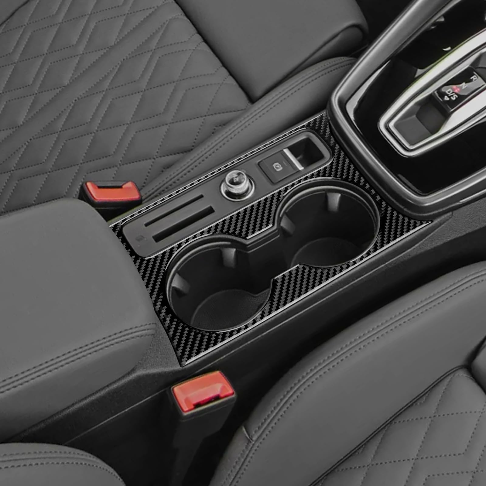 KUNGKIC Per Audi A3 S3 8Y 2025 2026 in fibra di carbonio auto controllo centralizzato copertura del portabicchieri porta bicchieri pannello adesivo interno accessorio regalo (nero)