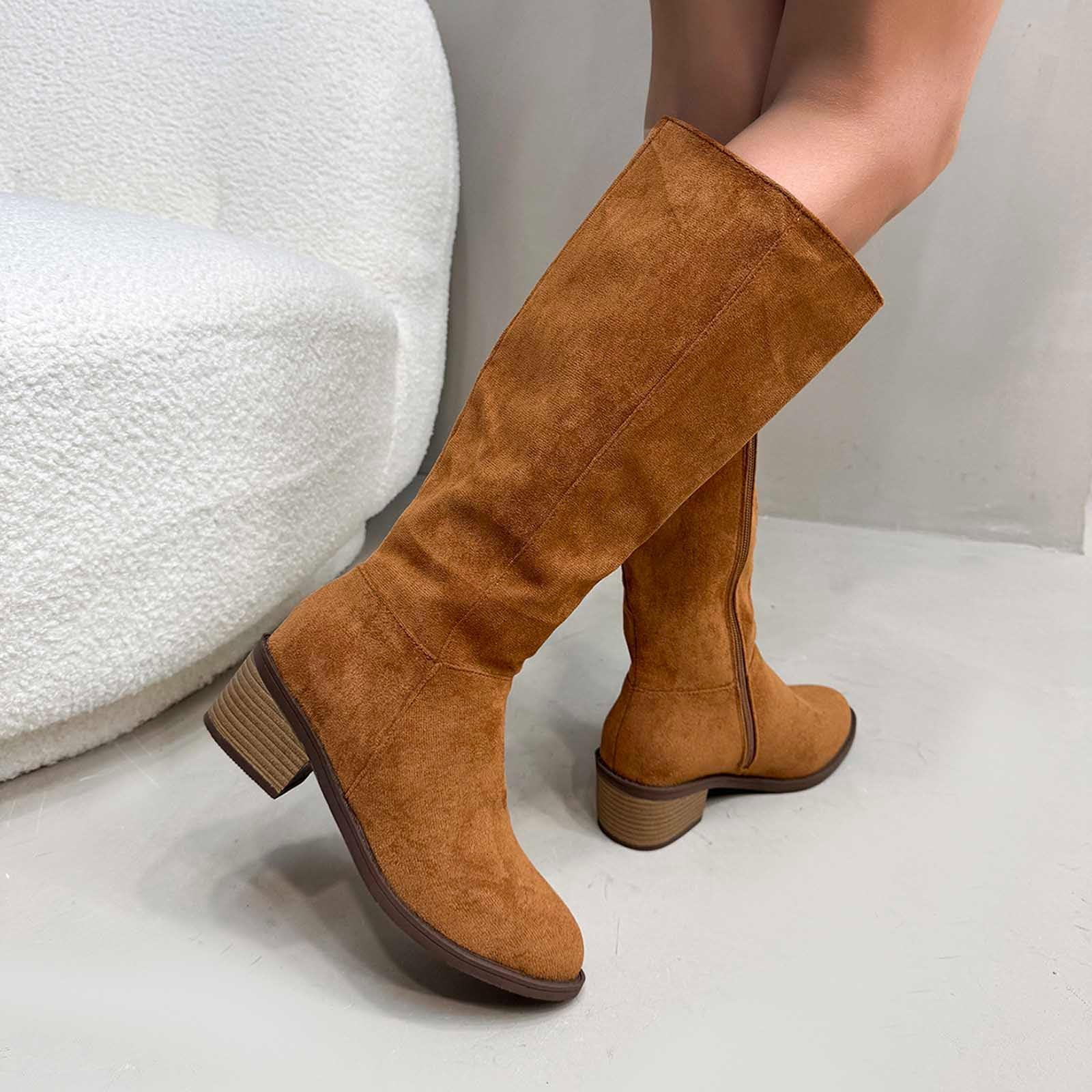 Generisch Botas de equitación Botas de invierno de ante con pantorrilla media, cremallera lateral, botines cómodos, informales, zapatos de moda para invierno y otoño