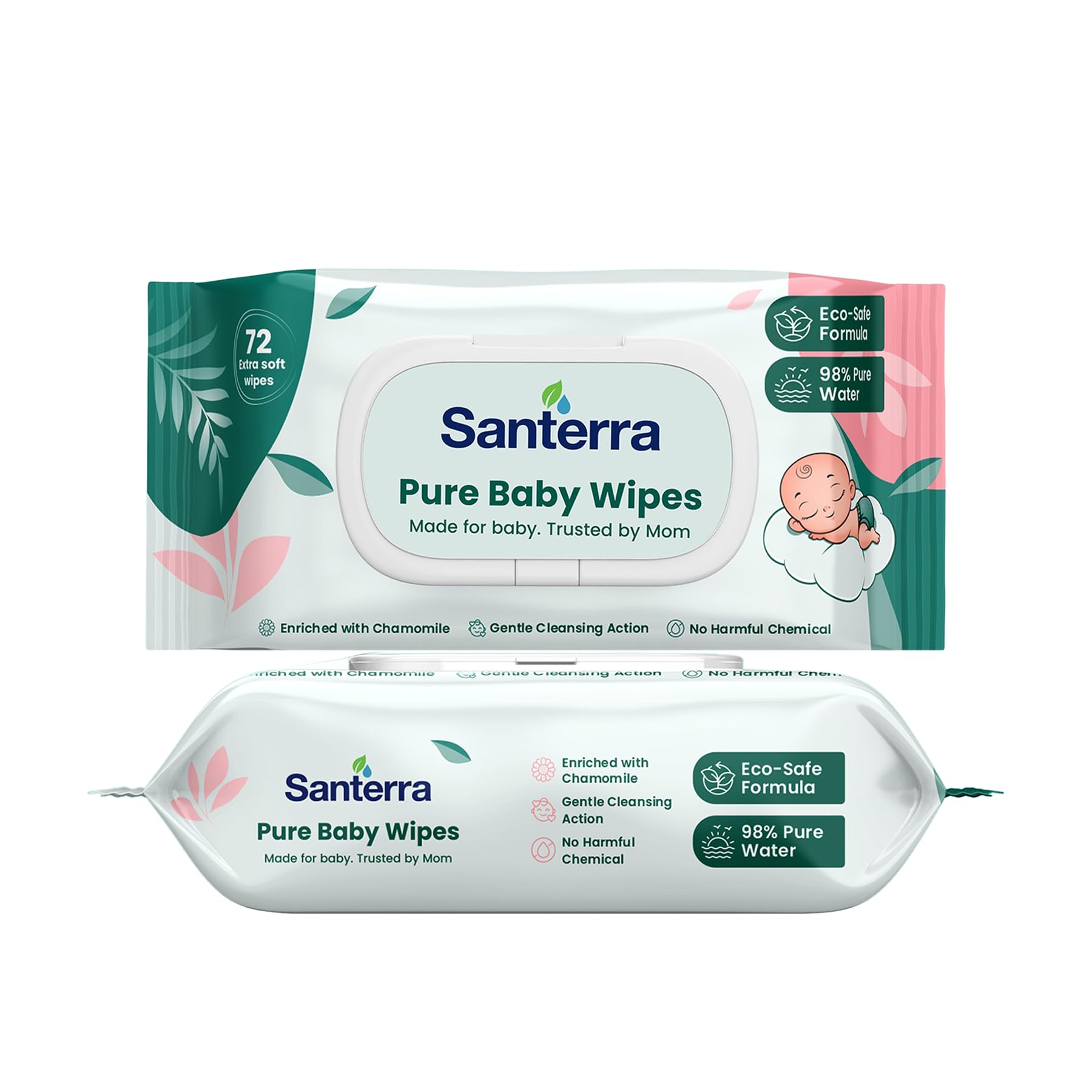 Pure Baby Wipes, 72 Sheets Each, Pure Water, Chamomile Enriched, Gentle Soft Cleansing Wipes for Babies (Pack 2)-image-17