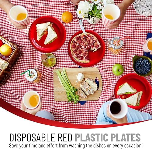 Miniatura 9 de FRAMO Platos desechables de plástico negro, paquete de 120 platos redondos de plástico de 9 pulgadas para eventos especiales, fiestas, cenas, picnic