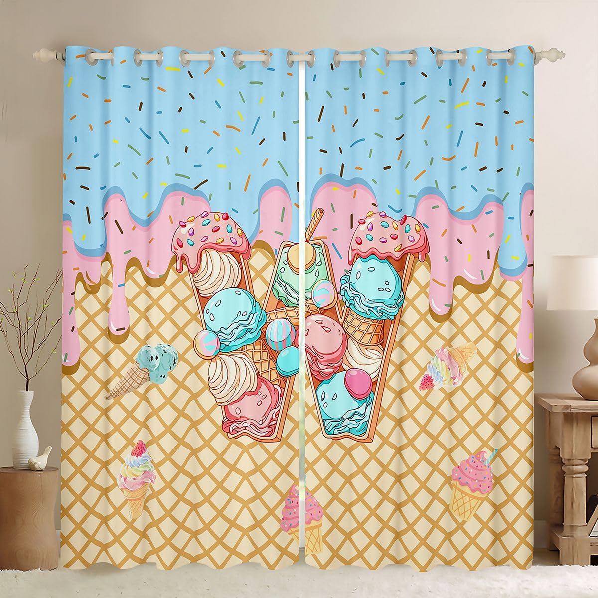 Homemissing Cortinas opacas con letra inicial W para dormitorio, sala de estar, gofre, postre, cortinas opacas para oscurecer la habitación, 2 paneles de 46 pulgadas de ancho x 72 pulgadas de largo