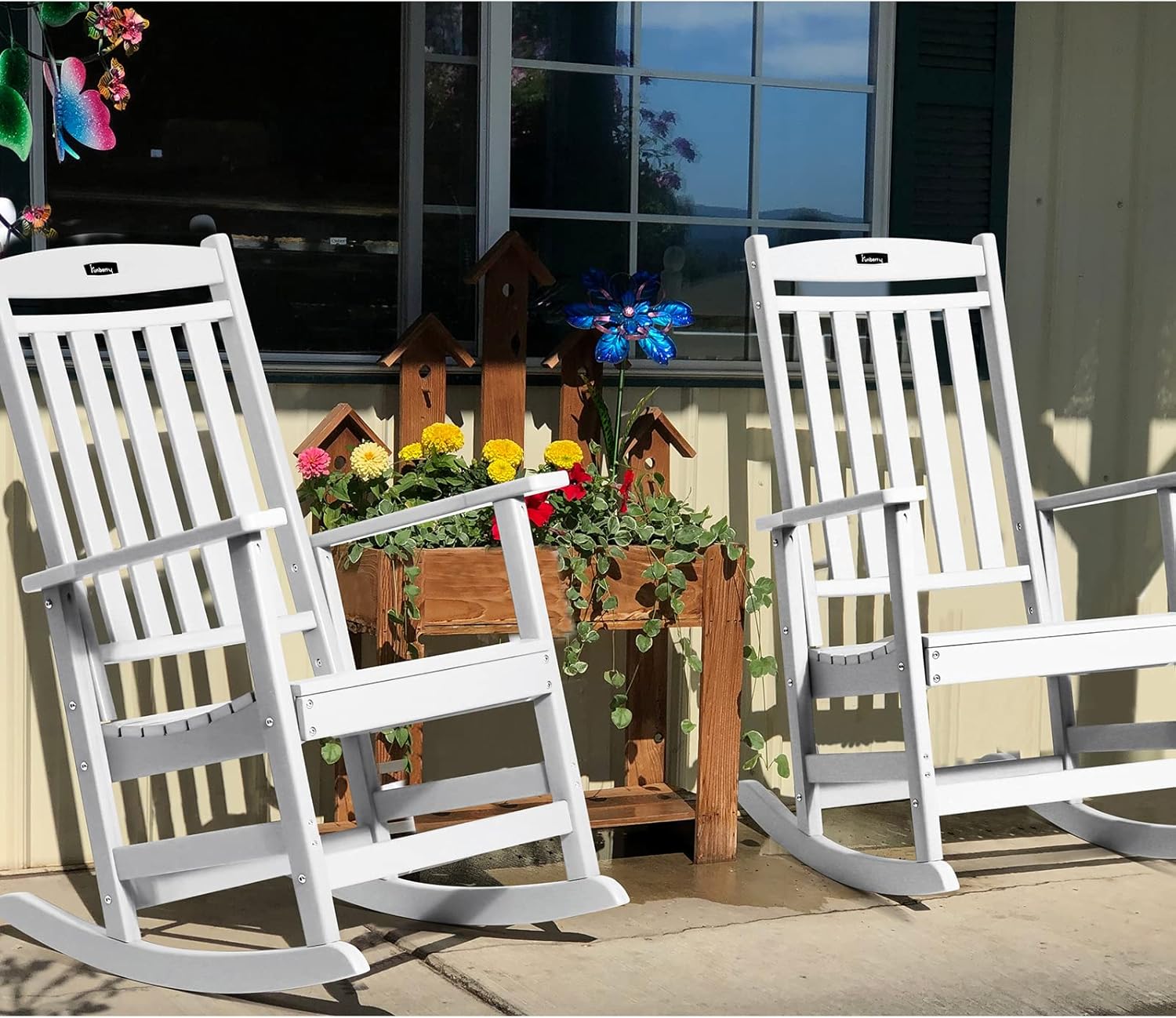 FUNBERRY Outdoor Rocking Chairs Set of 2, HDPE All Weather Poly Lumber Rocker, High Back Patio Rockers Easy Assembly