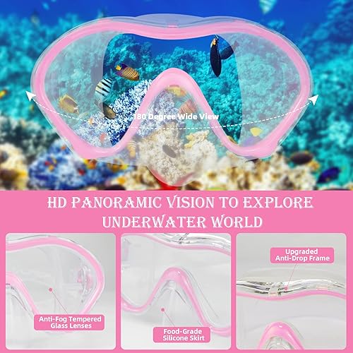 Miniatura 3 de Juego de esnórquel para niños  Aletas ajustables + máscara de esnórquel panorámica + tubo de esnórquel seco + bolsas de viaje  Adecuado para niños y