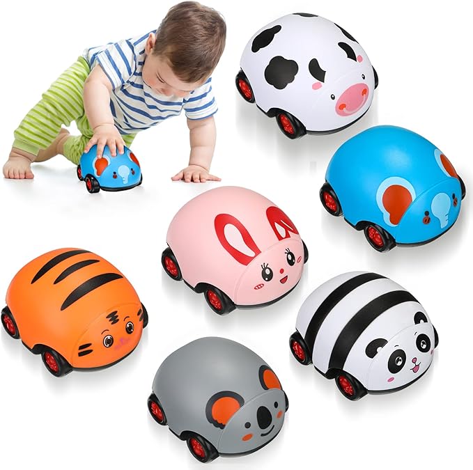 6 Pieces Animals Pull Back Cars Friction Powered Push and Go Back and Forth Vehicles