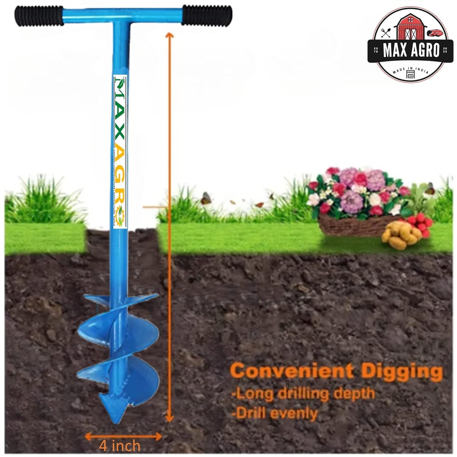 RedBuild Manual Earth Auger Hole Diger 4 Inch | Post Hole Digger | Garden Digger | Soil Digging Tool - Image 4 thumbnail