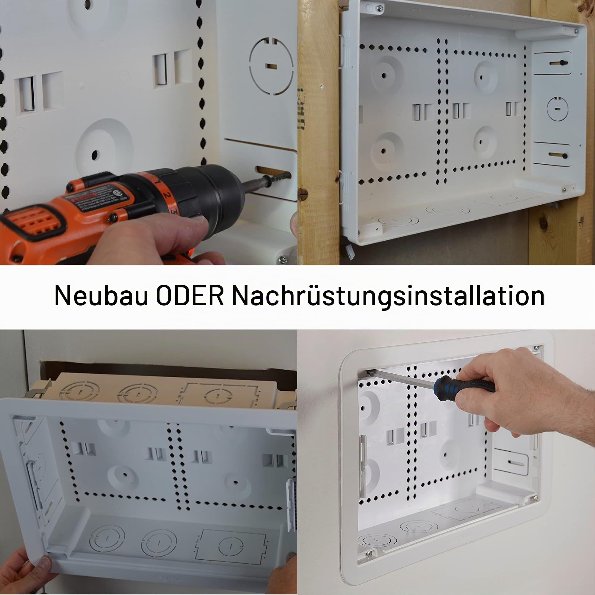 Legrand - OnQ Cable Management, strukturiertes Mediengehäuse, Wandeinbaugehäuse, TV-Heimkino-Box, versenkte Aufbewahrungsbox, vielseitig einsetzbar, 9 Zoll, Weiß (ENP0900-NA)