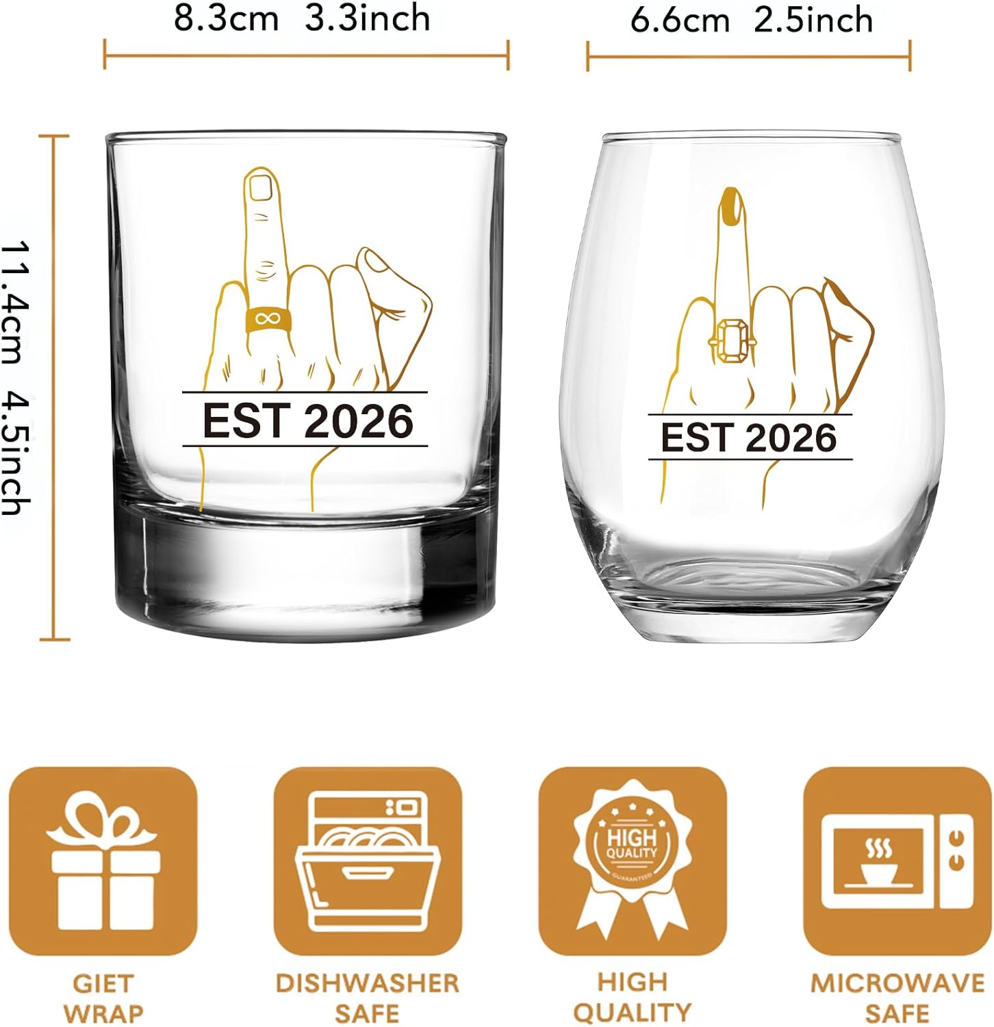 Ring Finger Wine Glass Set for Bride Groom - His & Hers Mr and Mrs Toasting Cups with Ring Design, Funny Wedding Gift for Couples Engagement Bridal Shower Anniversary - 305 - Image 3