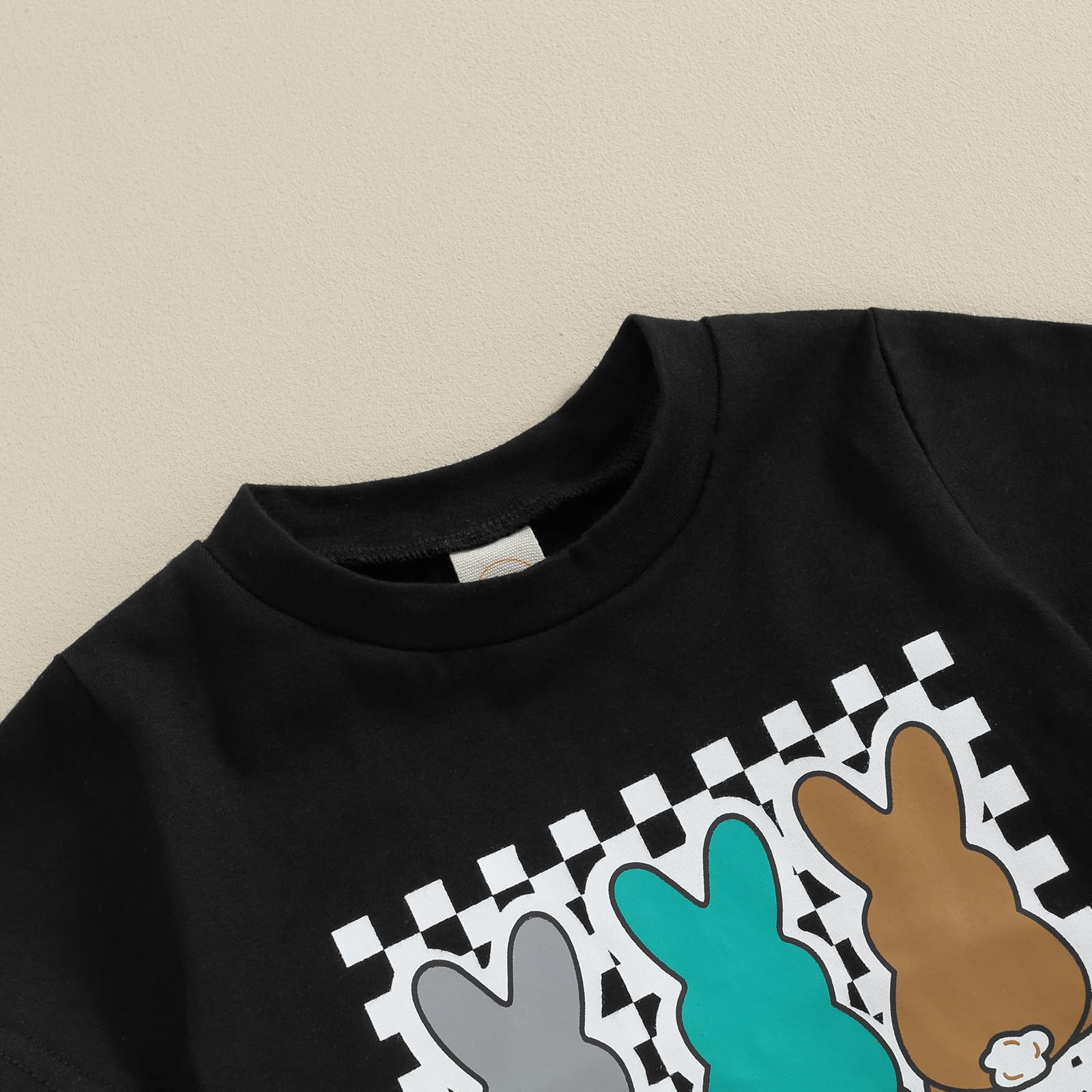 Infant Toddler Baby Boy Easter Outfit Bunny Letter Printed Short Sleeve T-Shirt Tops and Jogger Pants Set (Black, 18-24 Months)