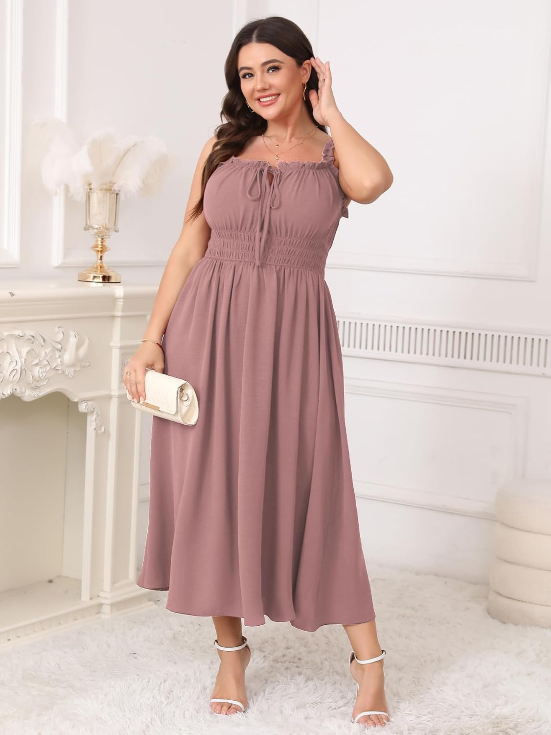 Womens Plus Size Summer Maxi Dress Sleeveless Casual Boho Spaghetti Strap Smocked Long Beach Sun Dresses - Image 3