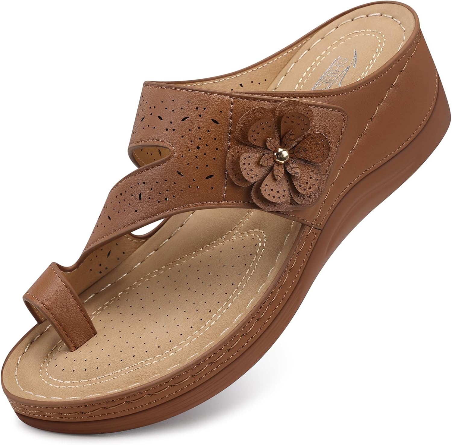 SHIBEVER Wedge Sandals for Women Dressy: Brown Comfortable Sandals for Women - Summer Casual Walking Slip On Wedges Size 10 - Image 6