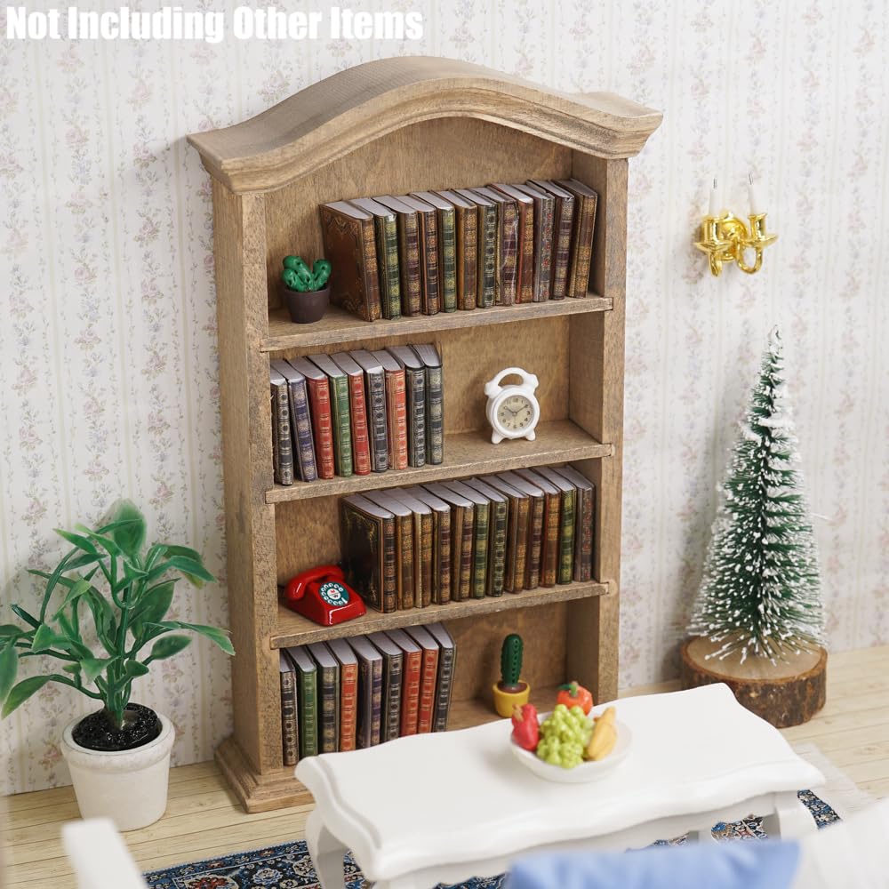 Odoria Casa delle Bambole Libreria e Libri: 43 Pezzi 1/12 Scala Miniatura Libro Scaffale con Quaderno Carta per Biblioteca Ufficio Scuola Vintage Vittoriano - Mini Mobili Legno Antico Retrò