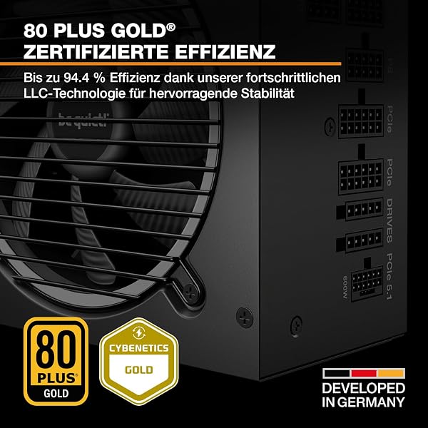 be quiet! Pure Power 13 M 850W Netzteil, 80 Plus® Gold Effizienz, ATX 3.1-Netzteil, für PCIe 5.1 GPUs, 120mm be quiet! Lüfter, semi-passiver Betrieb möglich, LLC-Technologie, Single-Rail - 3