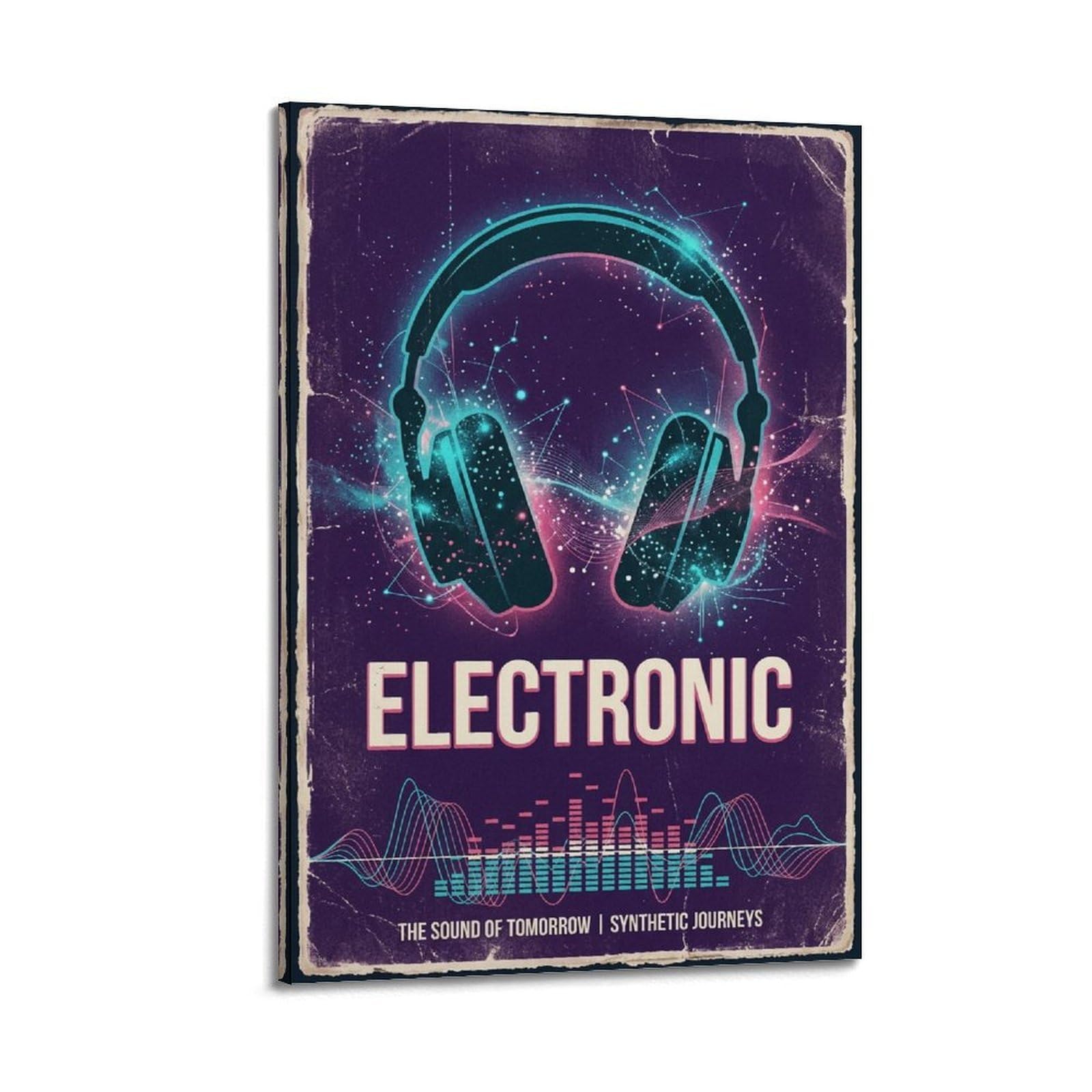 XKUGA Poster con stampa su tela con musica elettronica e nebulosa con cuffie e galassie, decorazione artistica da parete moderna, ideale per la famiglia, la grotta degli uomini, la sala giochi, la