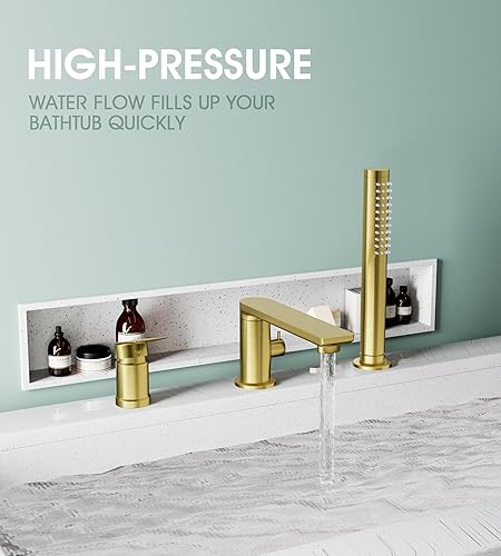 Miniatura 7 de Grifo de bañera romano moderno con boquilla giratoria de 360, grifo de bañera de montaje en cubierta con ducha de mano, grifo de llenado de bañera