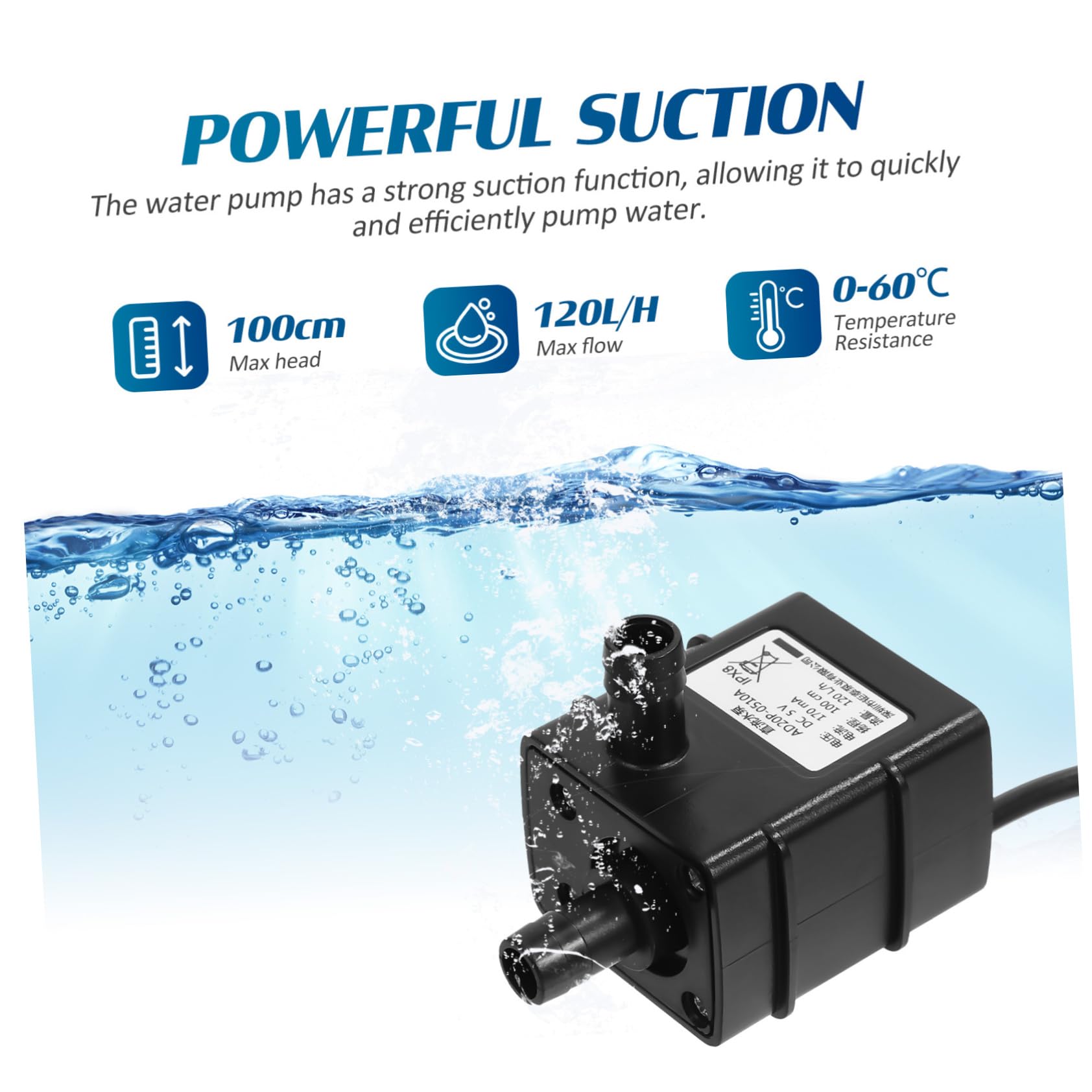 INOOMP 3pezzi Pompa Mini Submersibile Usb Per Fontane e Acquari Funzionamento Silenzioso Facile Installazione e Portatile Per e Distributori