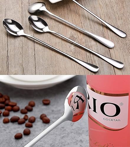 Miniatura 8 de COMIART - Juego de 8 cucharas de café o té helado de acero inoxidable con mango largo, cubiertos pulidos con espejo, para fiesta en casa o bar,