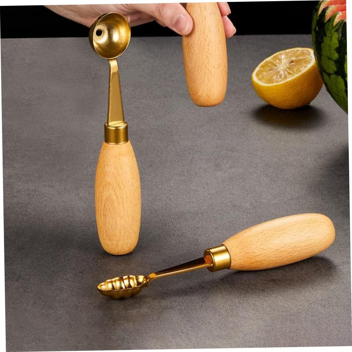 4Pcs Melon Baller Scoop for Kitchen Fruit Carving and Ice Cream Includes Round Small Round and Peak Shapes Lightweight and Practical for Home Cafe Dessert Shops