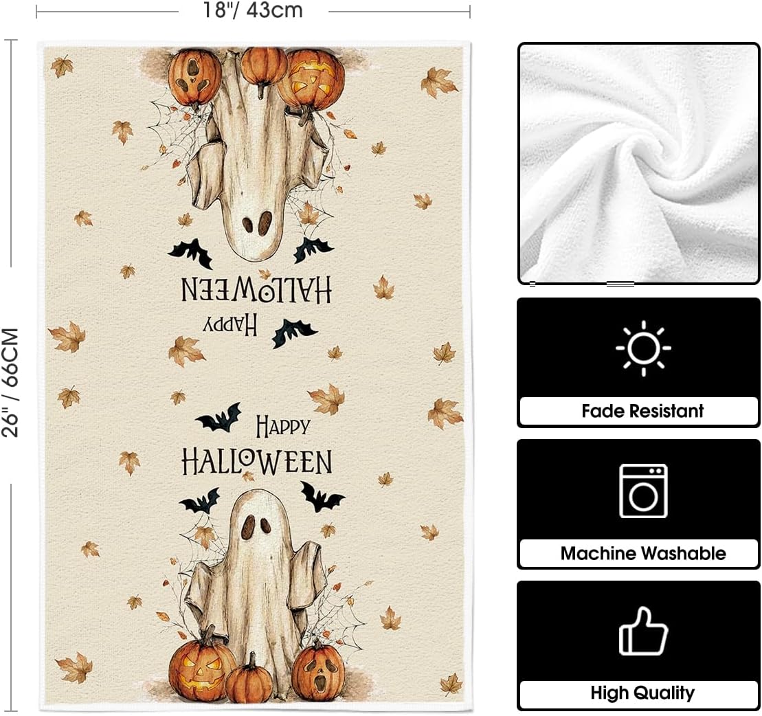 Artoid Mode Ghost Spooky Happy Halloween Kitchen Towels Set of 4 18x26 Inch