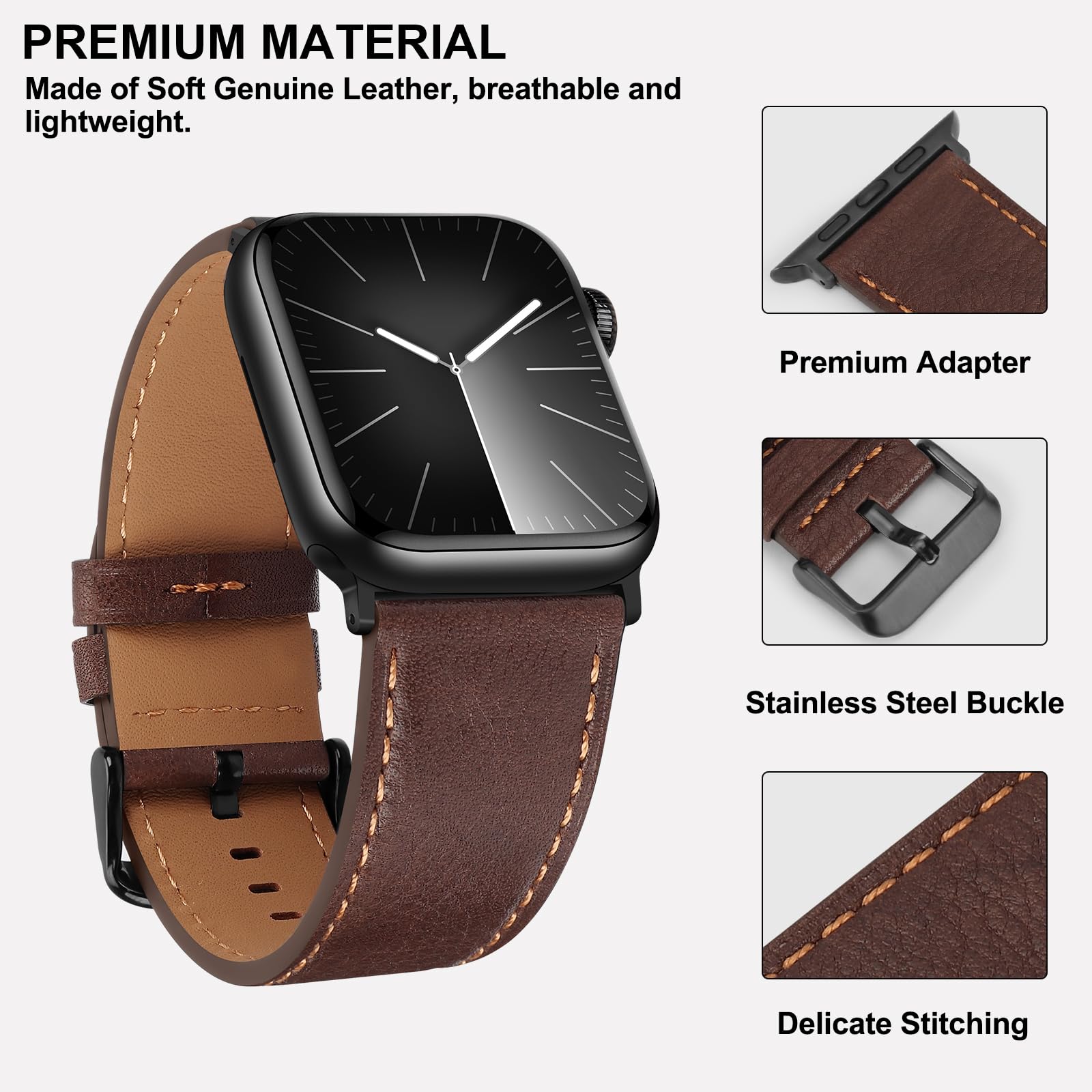 Bisikor Kompatybilny z Apple Watch Band 49 mm 45 mm 44 mm 42 mm 41 mm 40 mm 38 mm, pasek z prawdziwej skóry do iWatch Ultra SE2, SE Series 9, 8, 7, 6, 5, 4, 3, 2, 1,