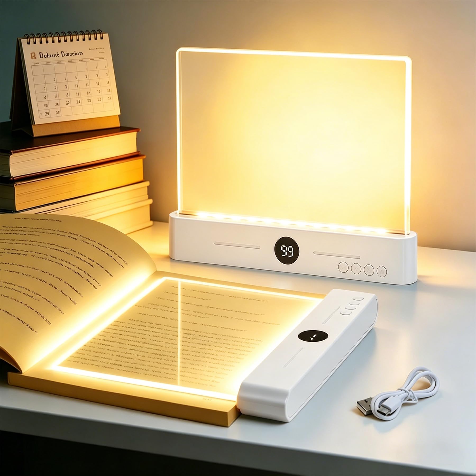 Shengruili Smart LED Book Light,Book Light,Leselampe Buch mit 3 Farben und Timer,Tragbare Flaches Leselicht,Book Lamp,Augenschutz Leselicht Buch Buchseite Licht,Zum Lesen Im Bett Bei Nacht