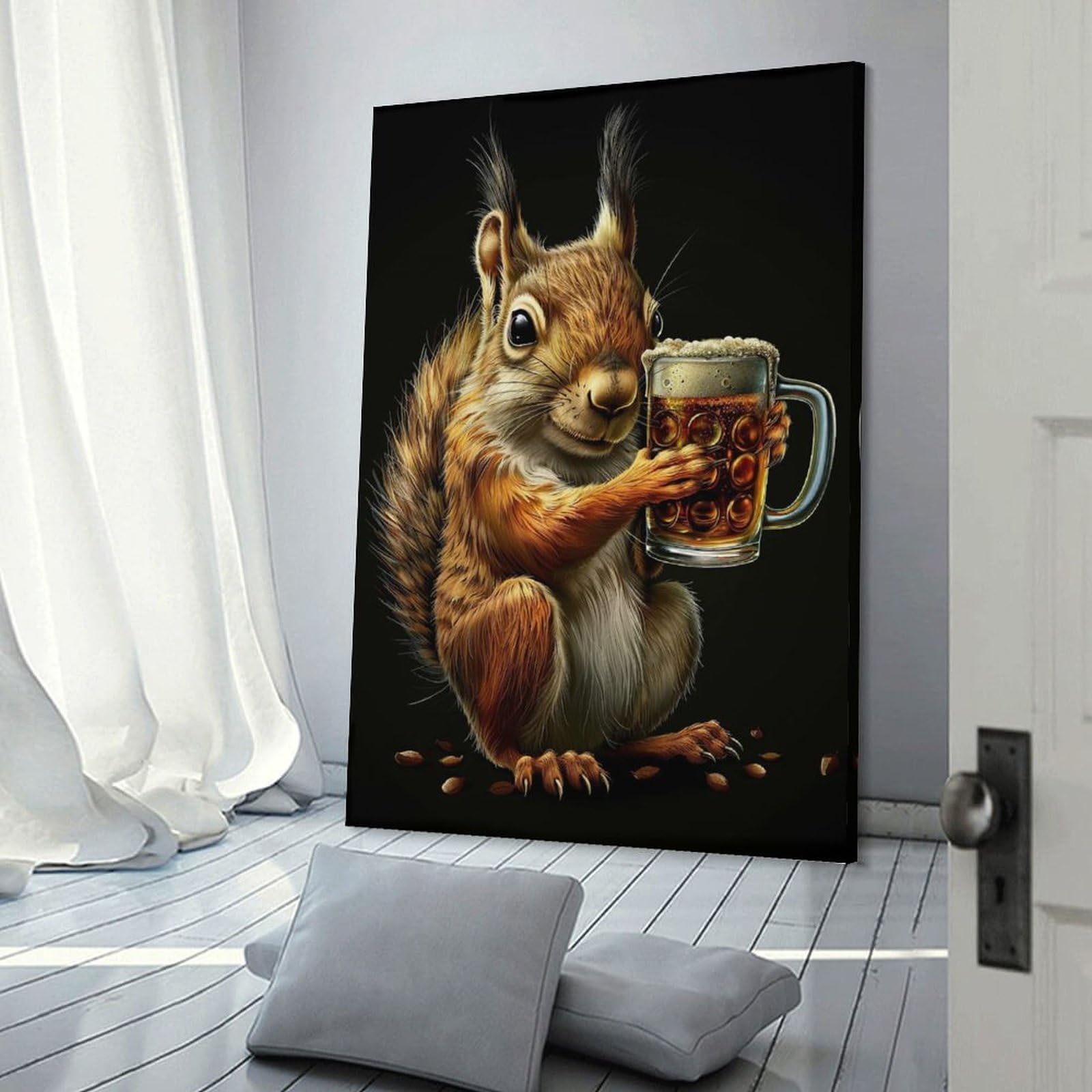 Junmoney Squirrel Beer Wall Picture Print 20x30inch(50x75cm), for Bedroom Decor, Cosy Corners Or Studios, Home Artwork with A Soft Interior Feel