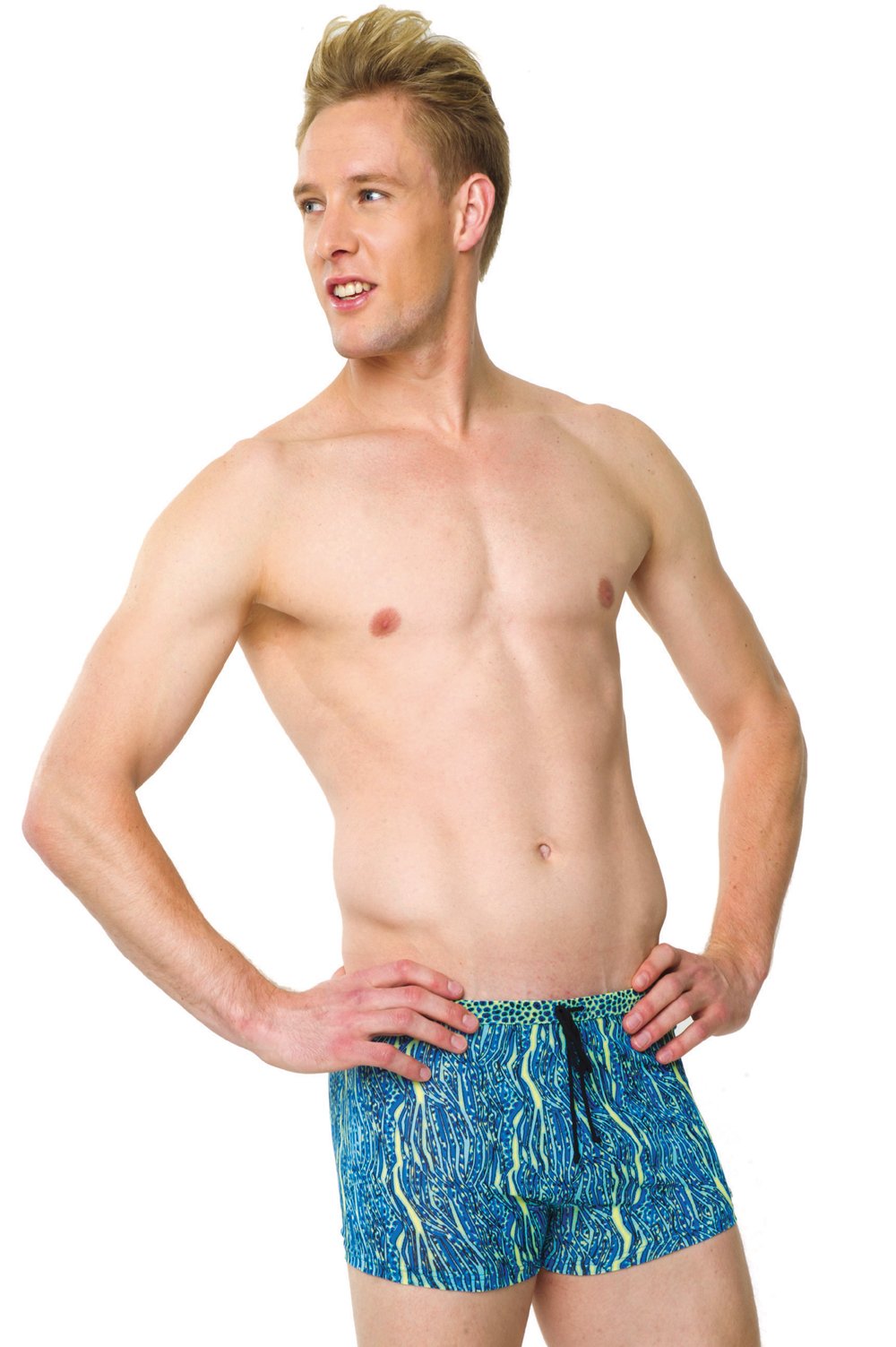 Solar - Bañador - Rayas - para hombre blau/türkis/gelb gemustert 40