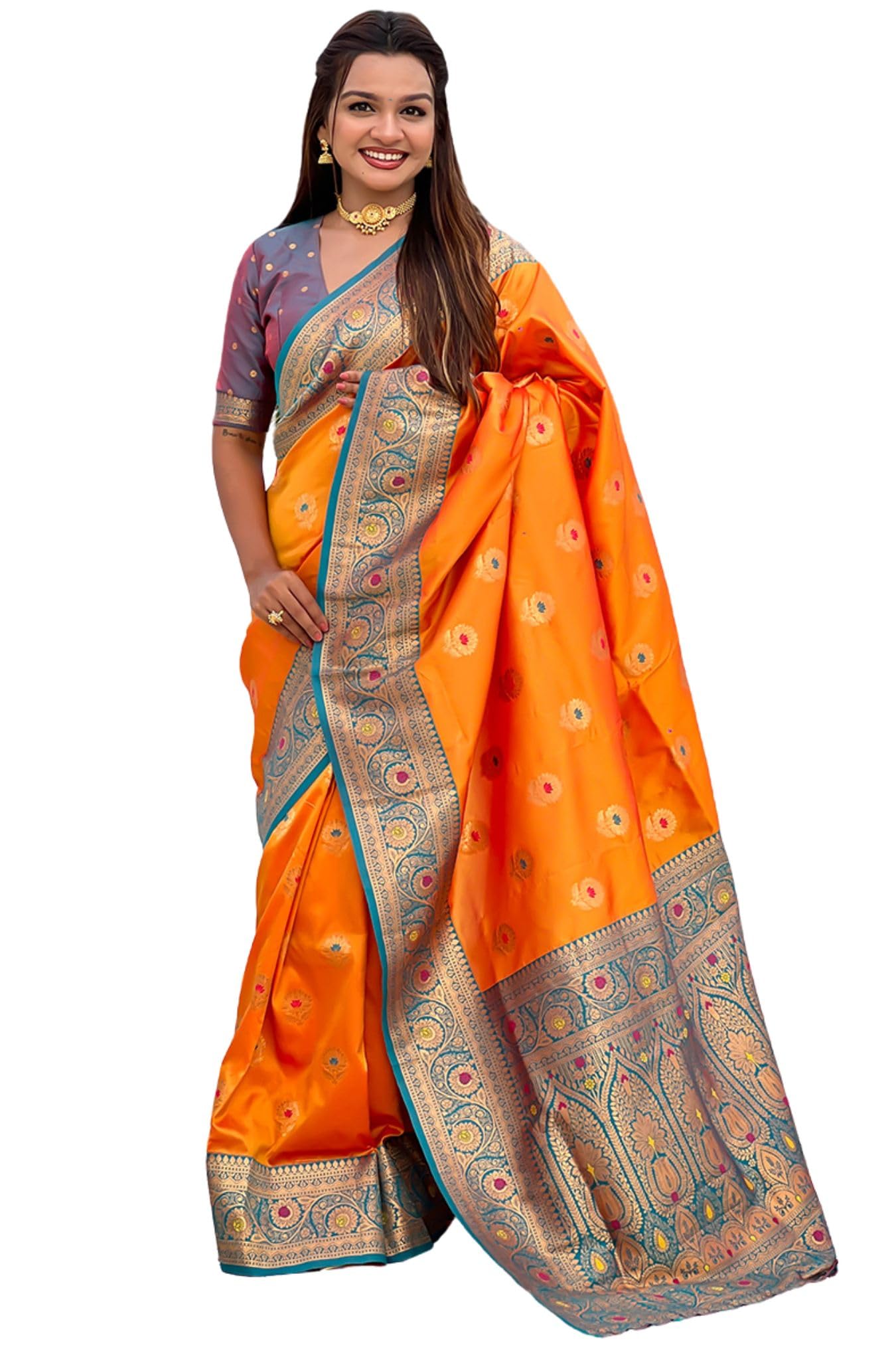 SGF11 Women's Kanjivaram Pure Soft Silk Saree With Unstitched Blouse Piece