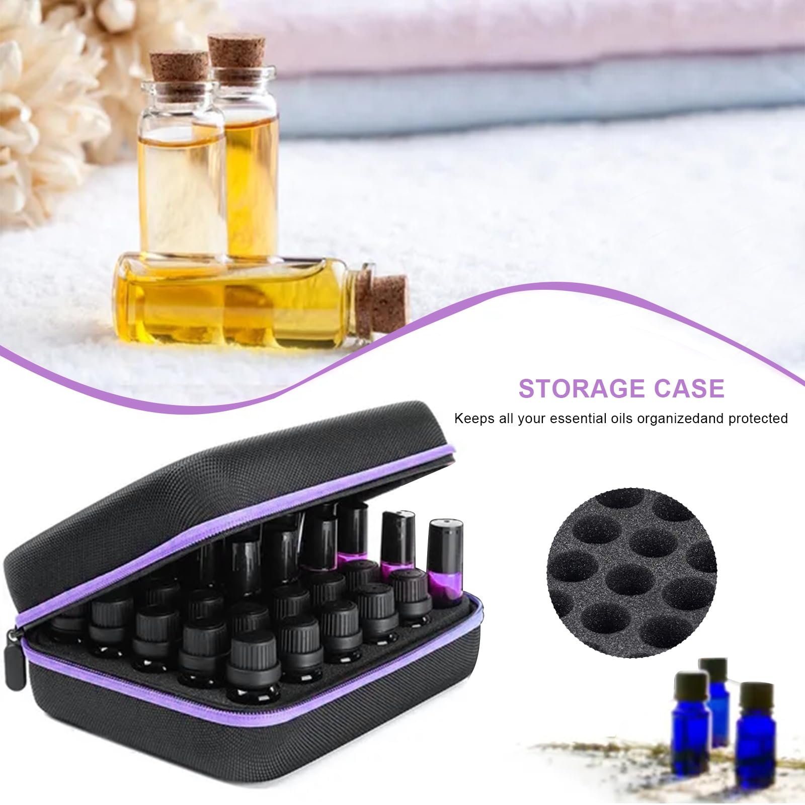 30 przegródek, torba do przechowywania olejków eterycznych, wodoszczelna, z tworzywa EVA, z uchwytem, na butelki 5 ml, 10 ml, 15 ml, czarny