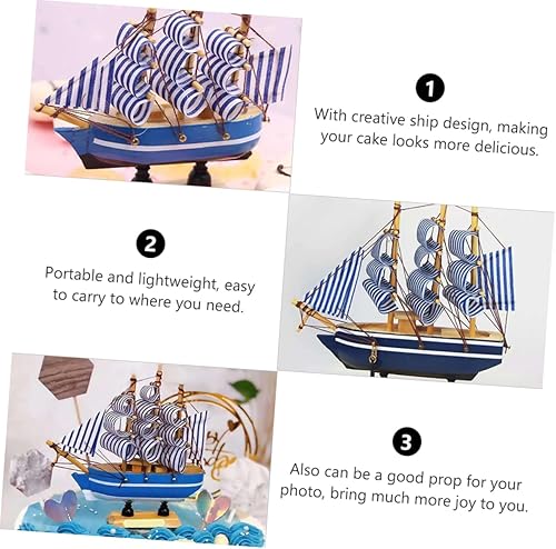 Miniatura 7 de SUPVOX 3 Pcs Sailing Boat Cake Decoration Graduation Pirate Ornament Coastal Nautical Decor Sailboat Ornament Wood Sailboat Model Cupcake Picks Cake