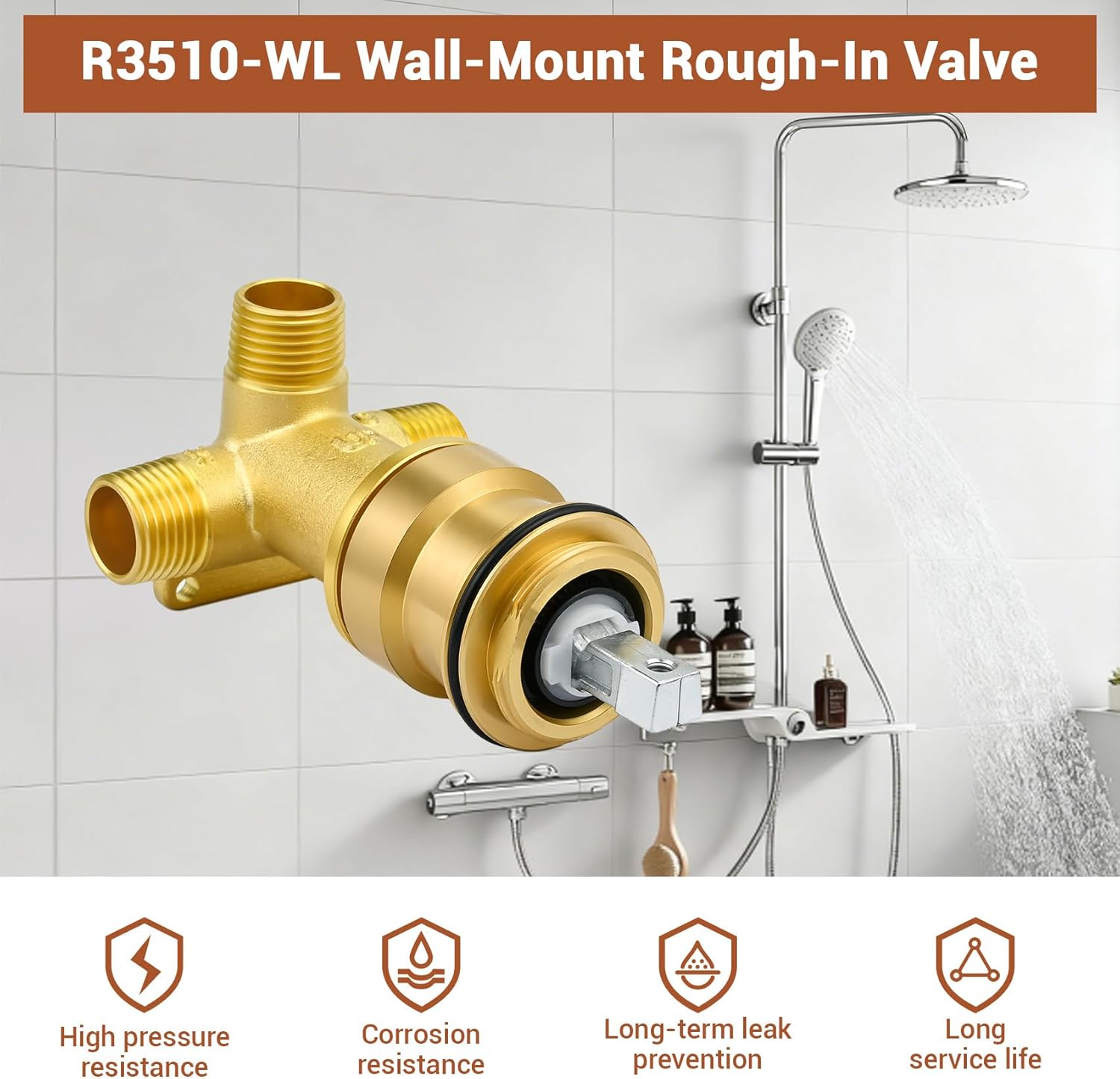 R3510-WL Shower Wall-Mount Rough-In Valve for Delta Single-Handle Wall-Mount Lavatory Bathroom Faucets, OEM Upgraded Pure Copper R3510 Rough-In Valve. -2 Year