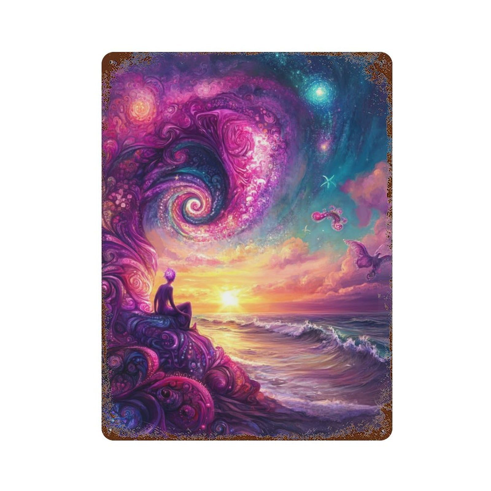 Vintage Metal Tin Sign Fantasy Sunset Serenity 15.7"x11.8", Classic Wall Plaque for Pub, Kitchen And Man Cave Decor